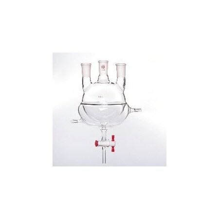 Synthware FLASK, RD BTM, 3NCK, HALFJACKTD, W/STPCK DRAIN, PTFE, 1000mL, 24/40. F63241L